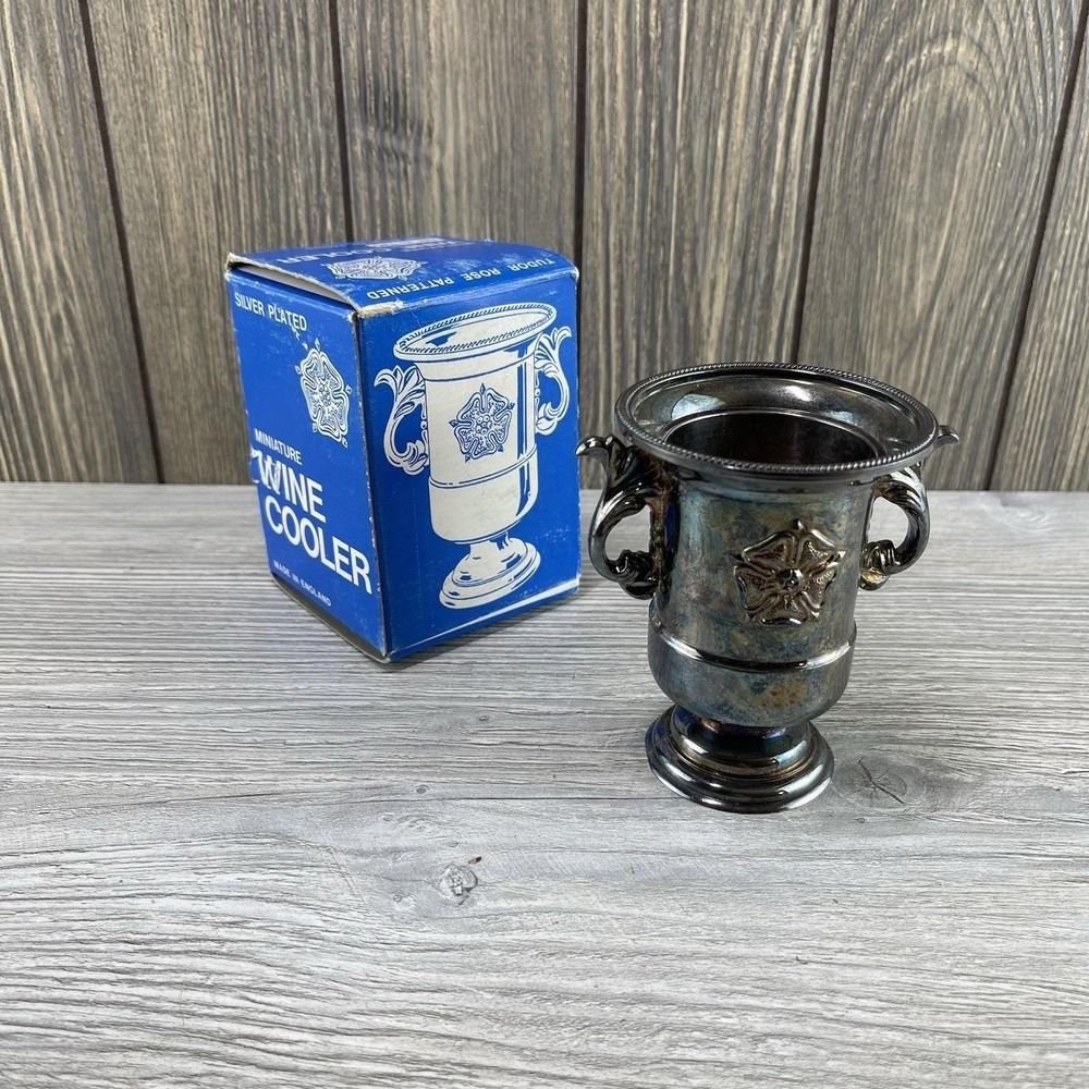 Vintage Silverplate Tudor Rose Miniature Wine Cooler signed England collectable